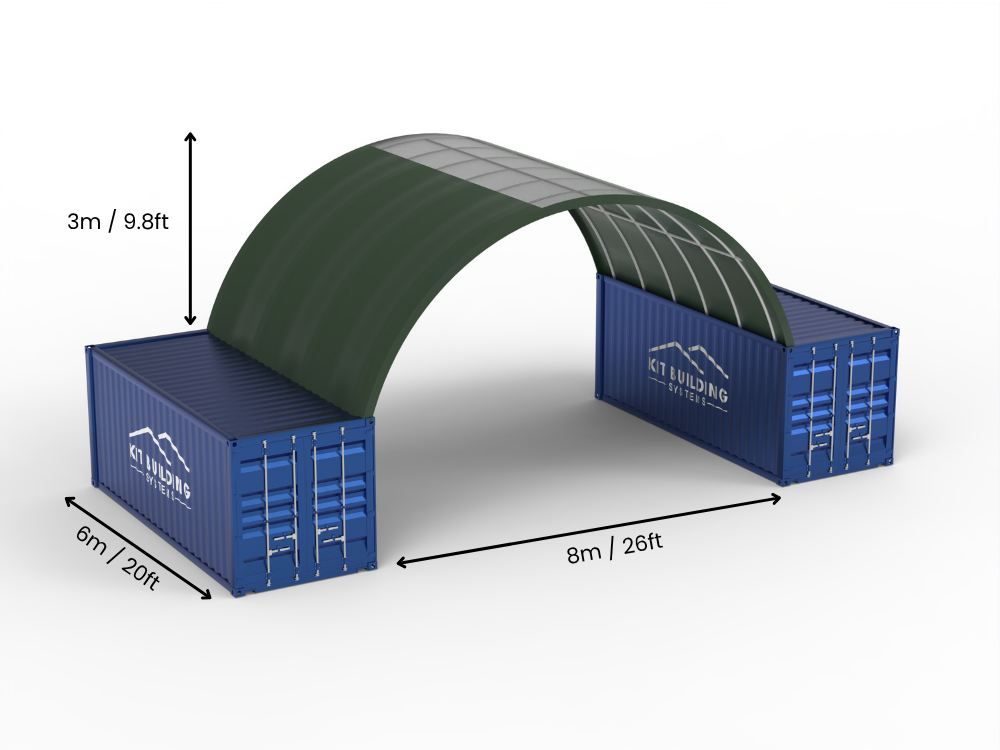 8m (26ft) Spannweite | Container-Vordächer 26ft Breite, 10ft Höhe (8m x 3m)