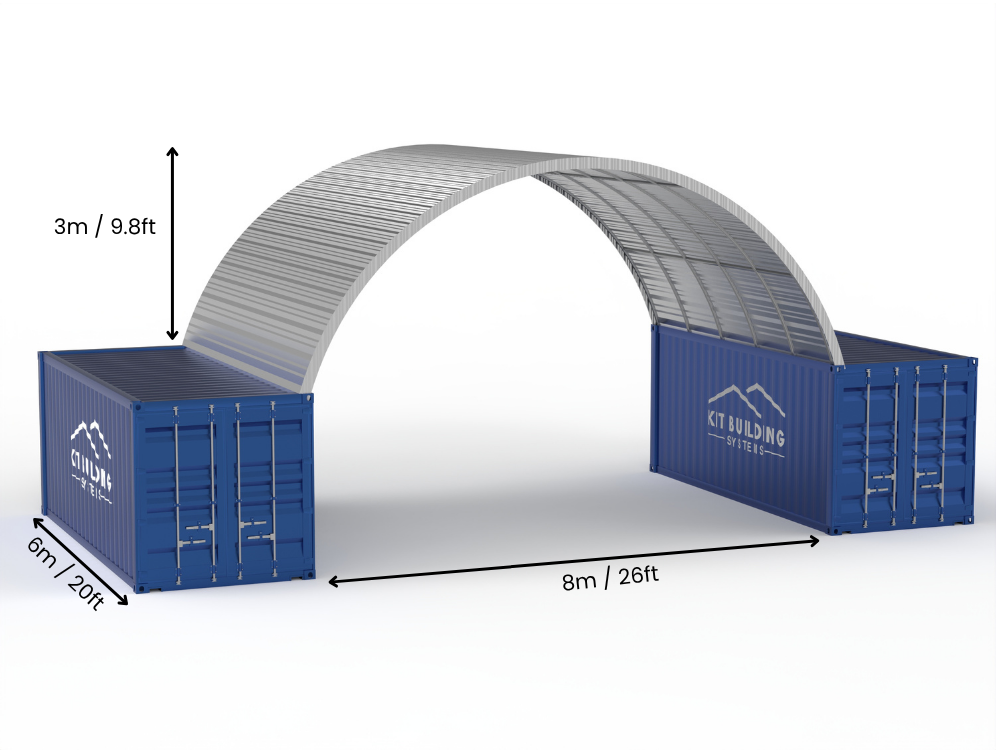 8m (26ft) Spannweite | Stahlcontainer-Vordächer 26ft Breite, 10ft Höhe (8m x 3m)