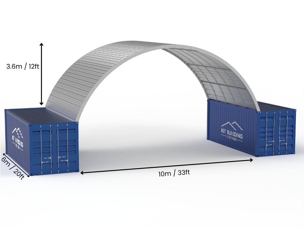 10m (33ft) Spannweite | Stahlcontainer-Vordächer - 33ft x 12ft (10m x 3,6m)