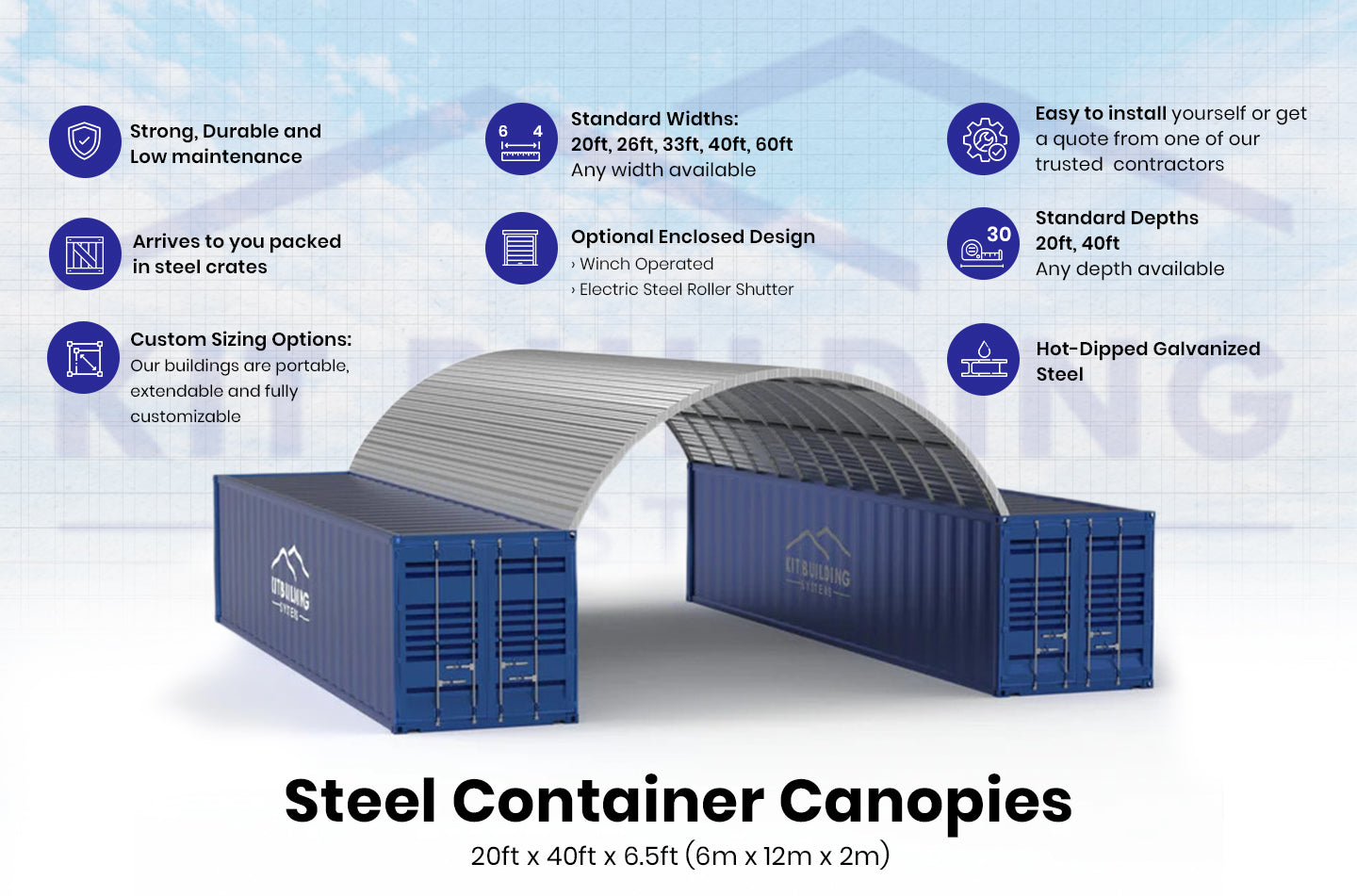 Containerüberdachungen – 20 Fuß x 20 Fuß x 6,5 Fuß (6 m x 6 m x 2 m)
