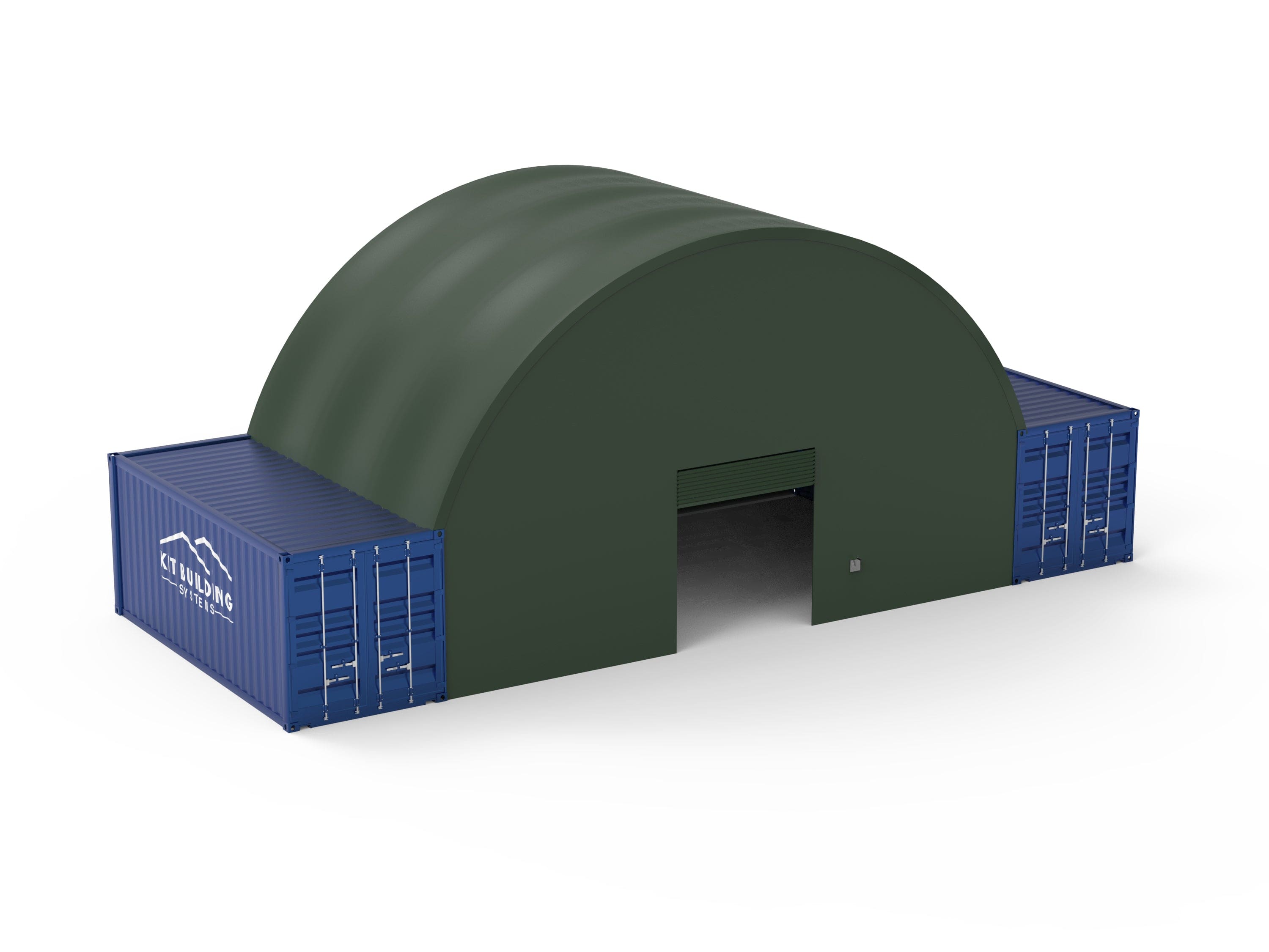 Kit Buildings Military Green / Back & Front Panel with Winch Door Container Green Shelter - 33ft x 20ft x 12ft (10m x 6m x 3.6m)